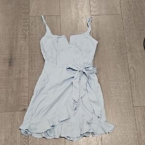 Blue Ruffled Asymmetrical Wrap Sundress